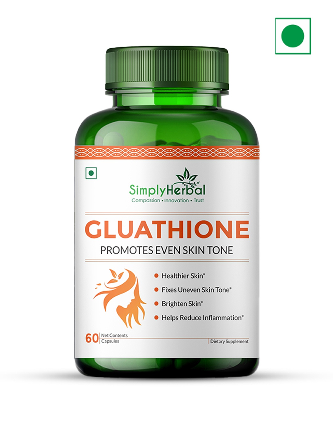 

Simply Herbal Glutathione Capsules For Skin Lightening & Whitening - 60 Capsules, Green