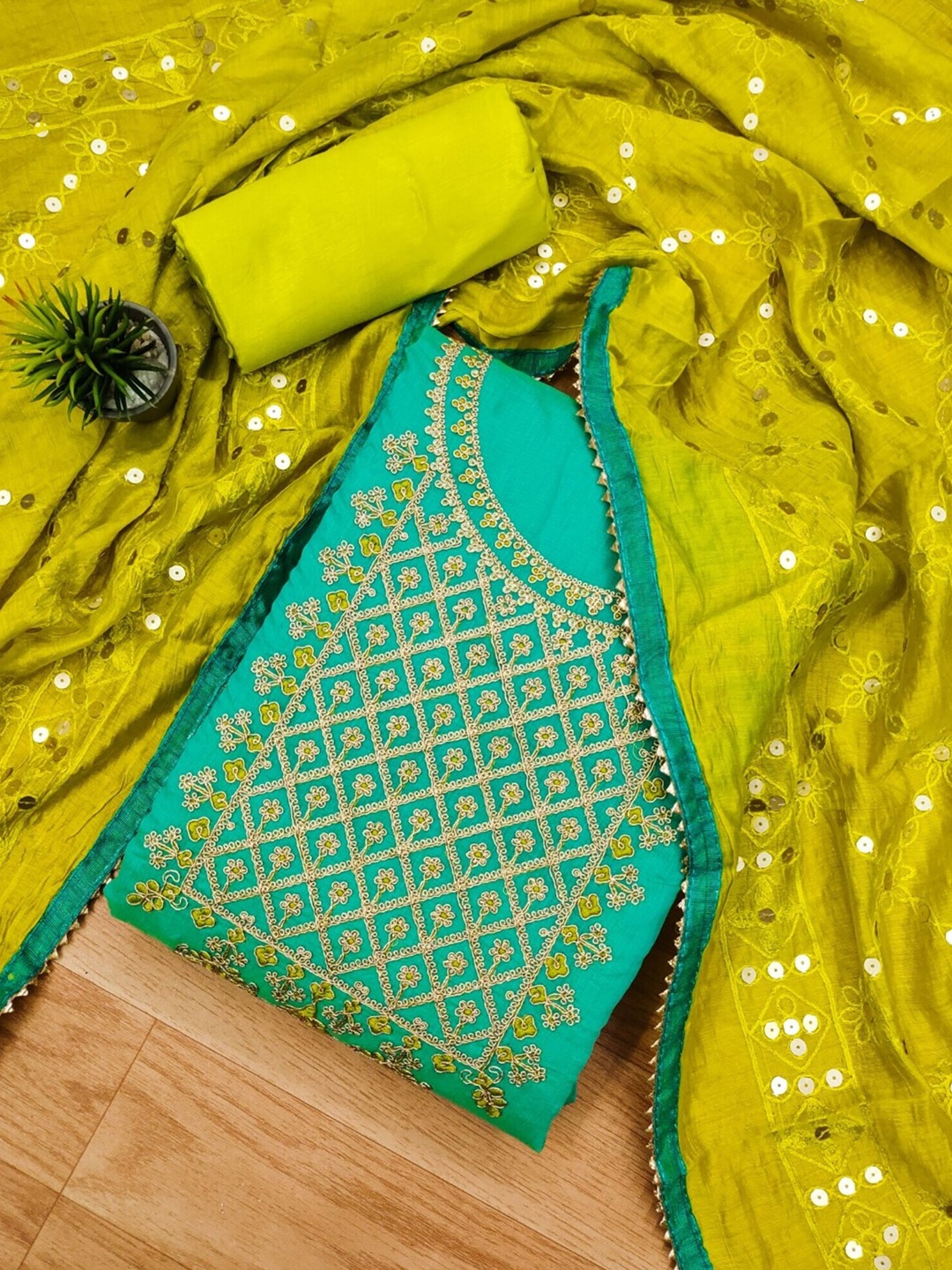 

Panzora Ethnic Motifs Embroidered Unstitched Dress Material, Blue