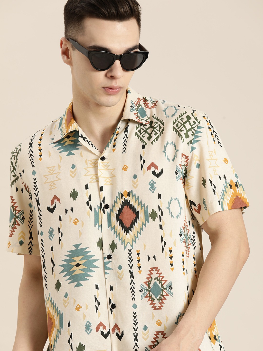 

Hancock Men Comfort Printed Casual Shirt, Beige