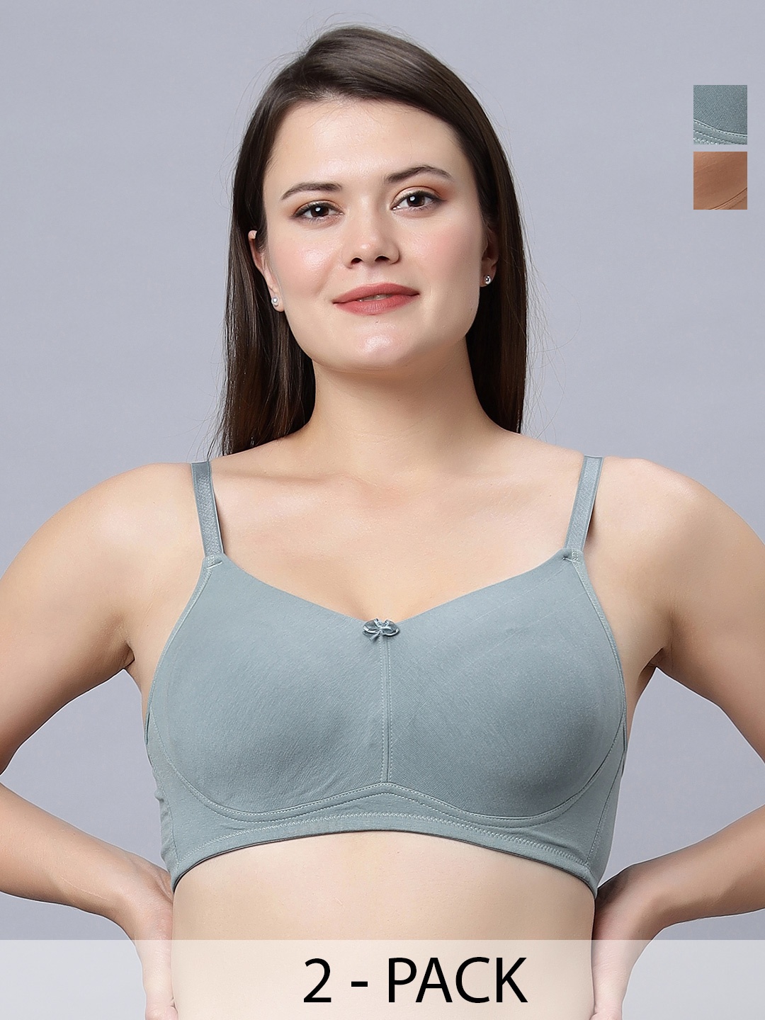 

In Care Pack Of 2 Full Coverage Non Padded Seamless Cotton Bra, Grey