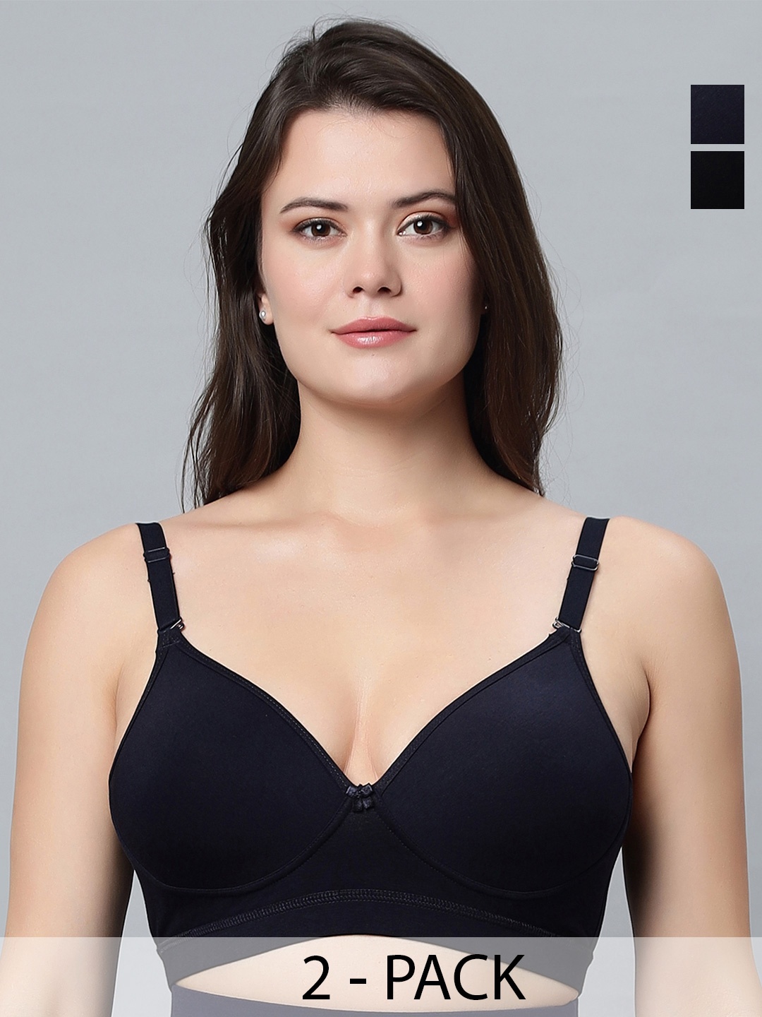 

In Care Pack Of 2 Full Coverage Heavily Padded Cotton Push-Up Bra, Navy blue