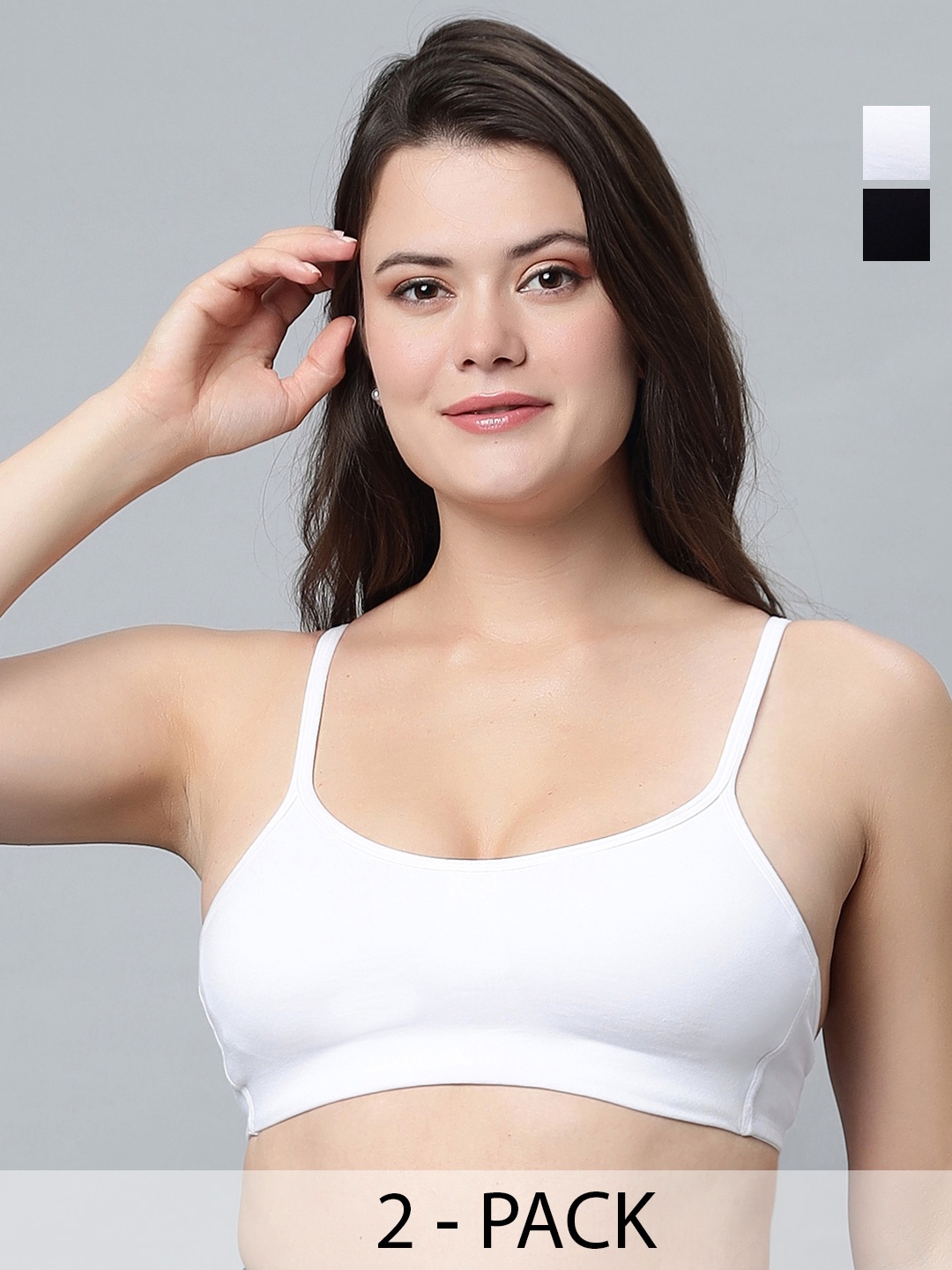 

In Care Pack Of 2 Full Coverage Non Padded Pure Cotton Workout Bra With All Day Comfort, Black