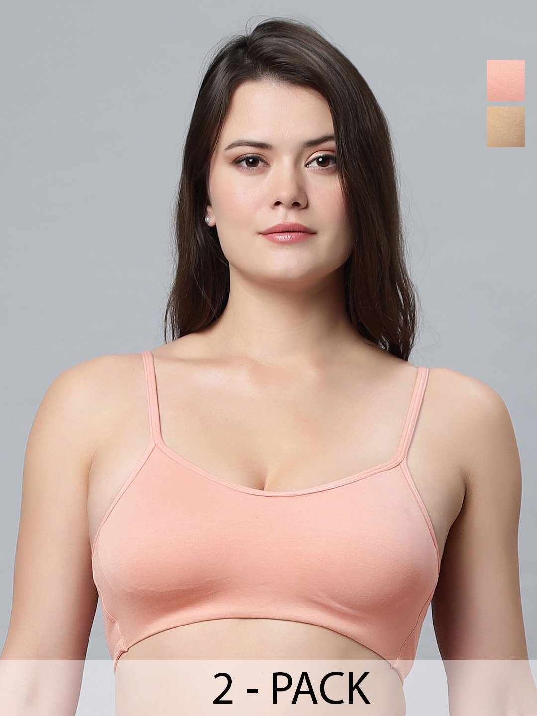 

In Care Pack Of 2 Full Coverage Heavily Padded Cotton Workout Bras With All Day Comfort, Nude