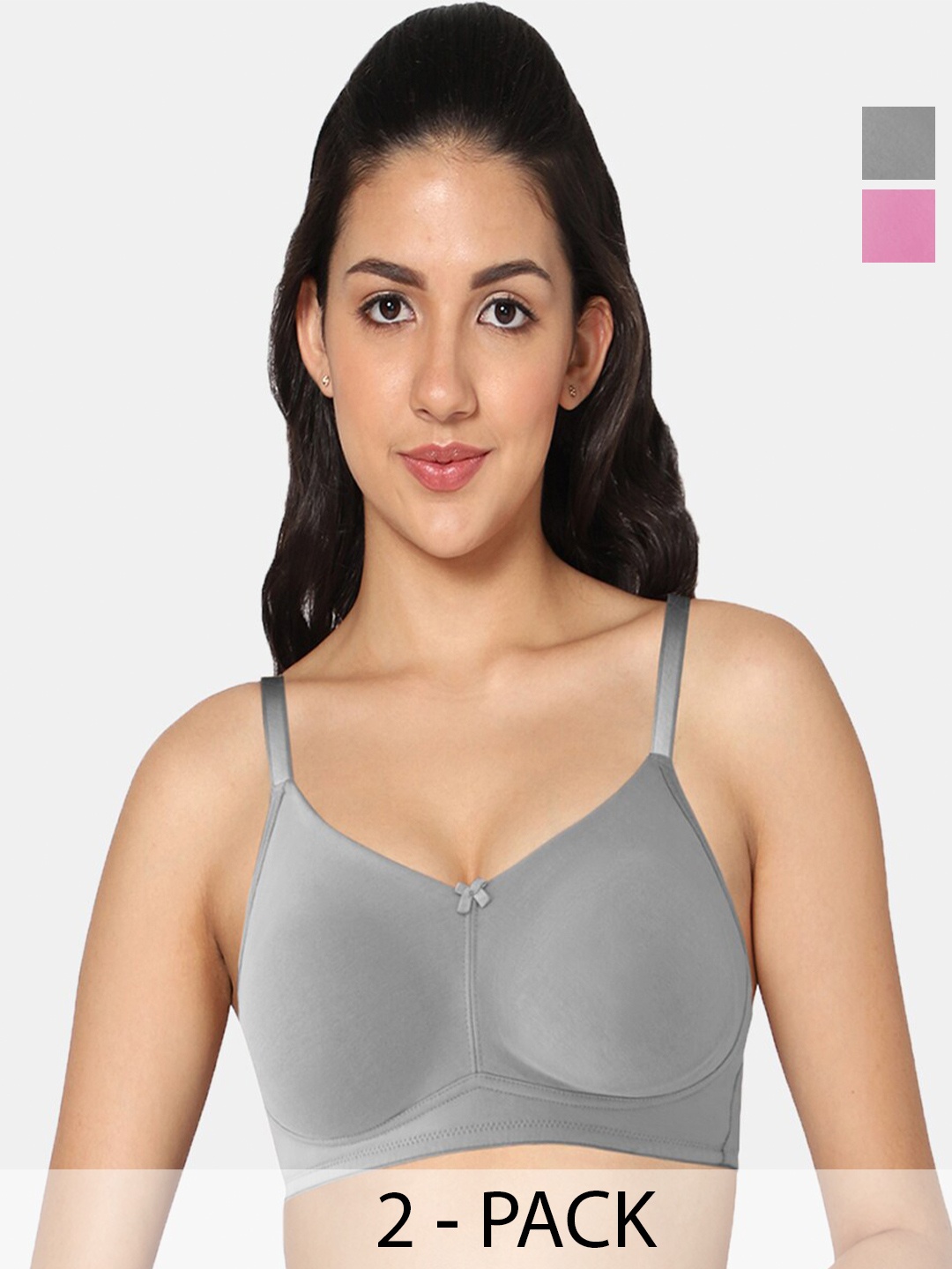 

In Care Pack Of 2 Full Coverage Non Padded Seamless Cotton Bra, Grey