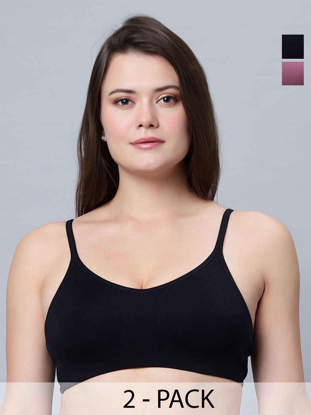 

In Care Pack Of 2 Full Coverage Non Padded Cotton Workout Bra With All Day Comfort, Purple