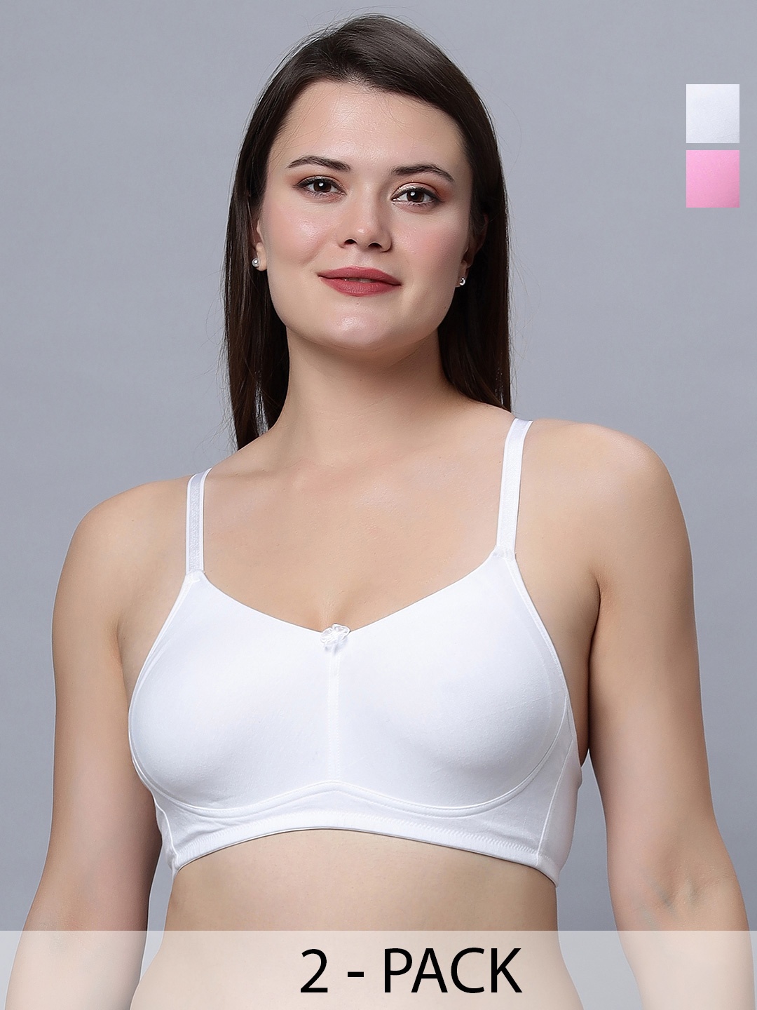 

In Care Pack Of 2 Full Coverage Non Padded Seamless Cotton Bra, White