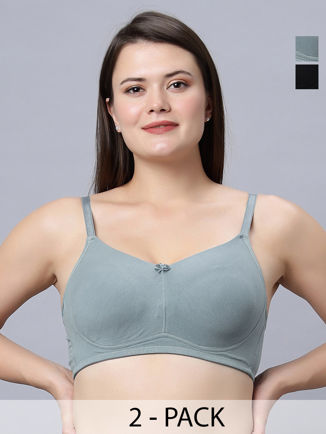 

In Care Pack Of 2 Full Coverage Heavily Padded Cotton T-shirt Bras With All Day Comfort, Black