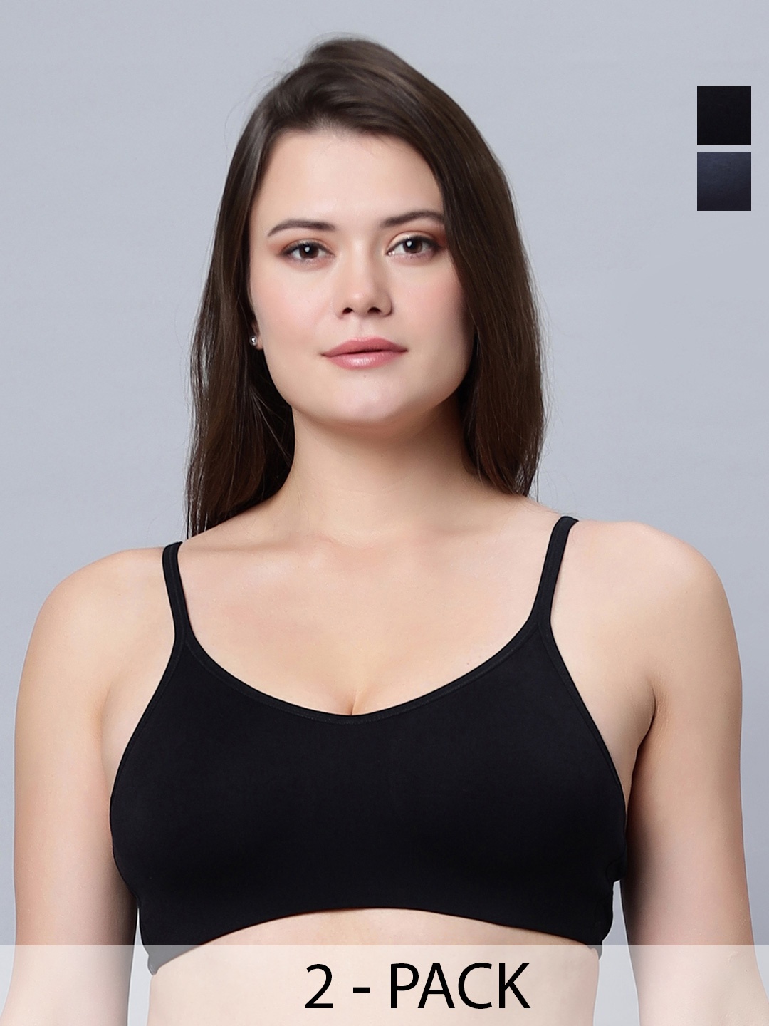 

In Care Pack Of 2 Full Coverage Non Padded Pure Cotton Workout Bra With All Day Comfort, Grey