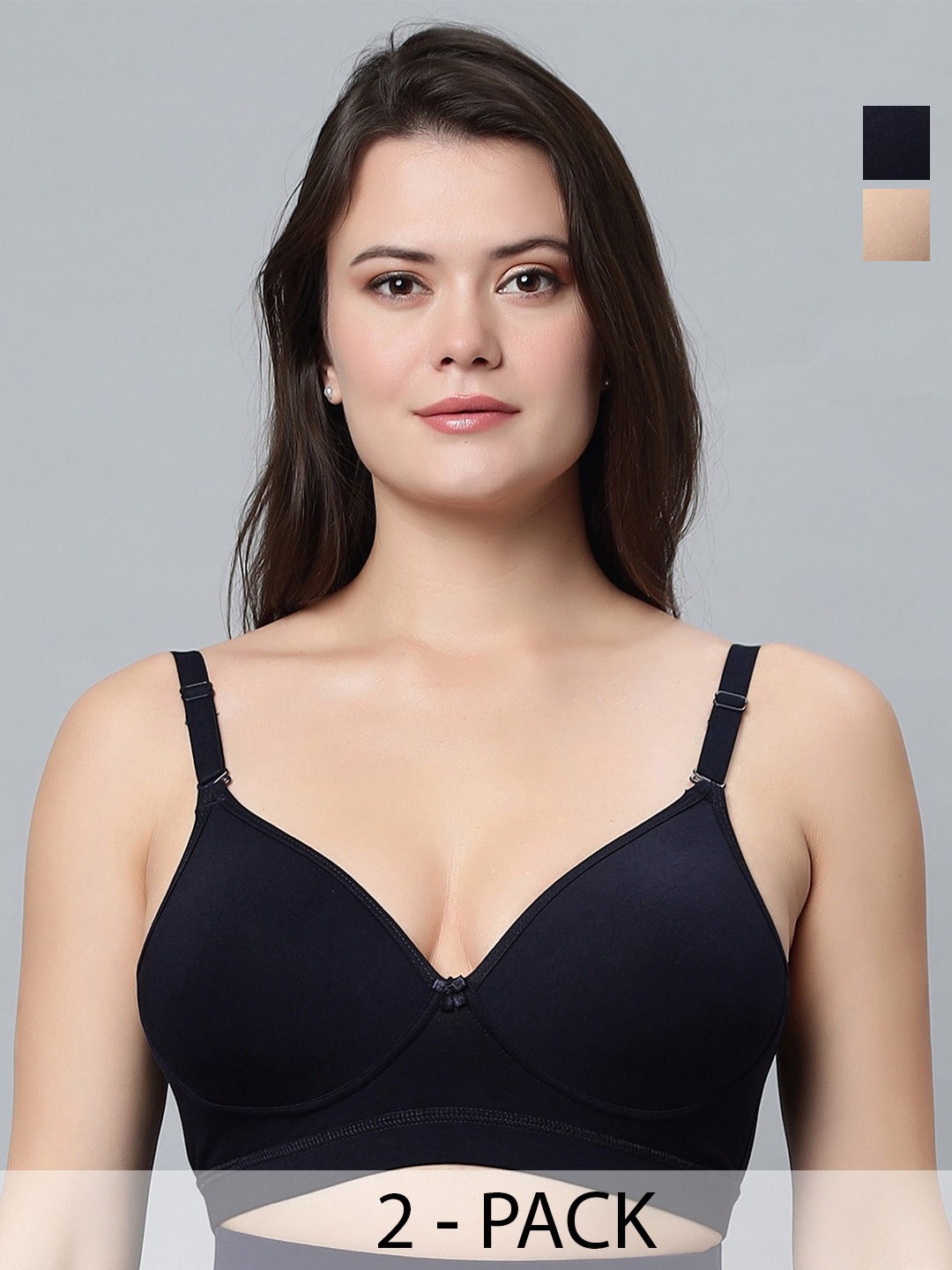 

In Care Pack Of 2 Full Coverage Heavily Padded Cotton Everyday Bra With All Day Comfort, Navy blue