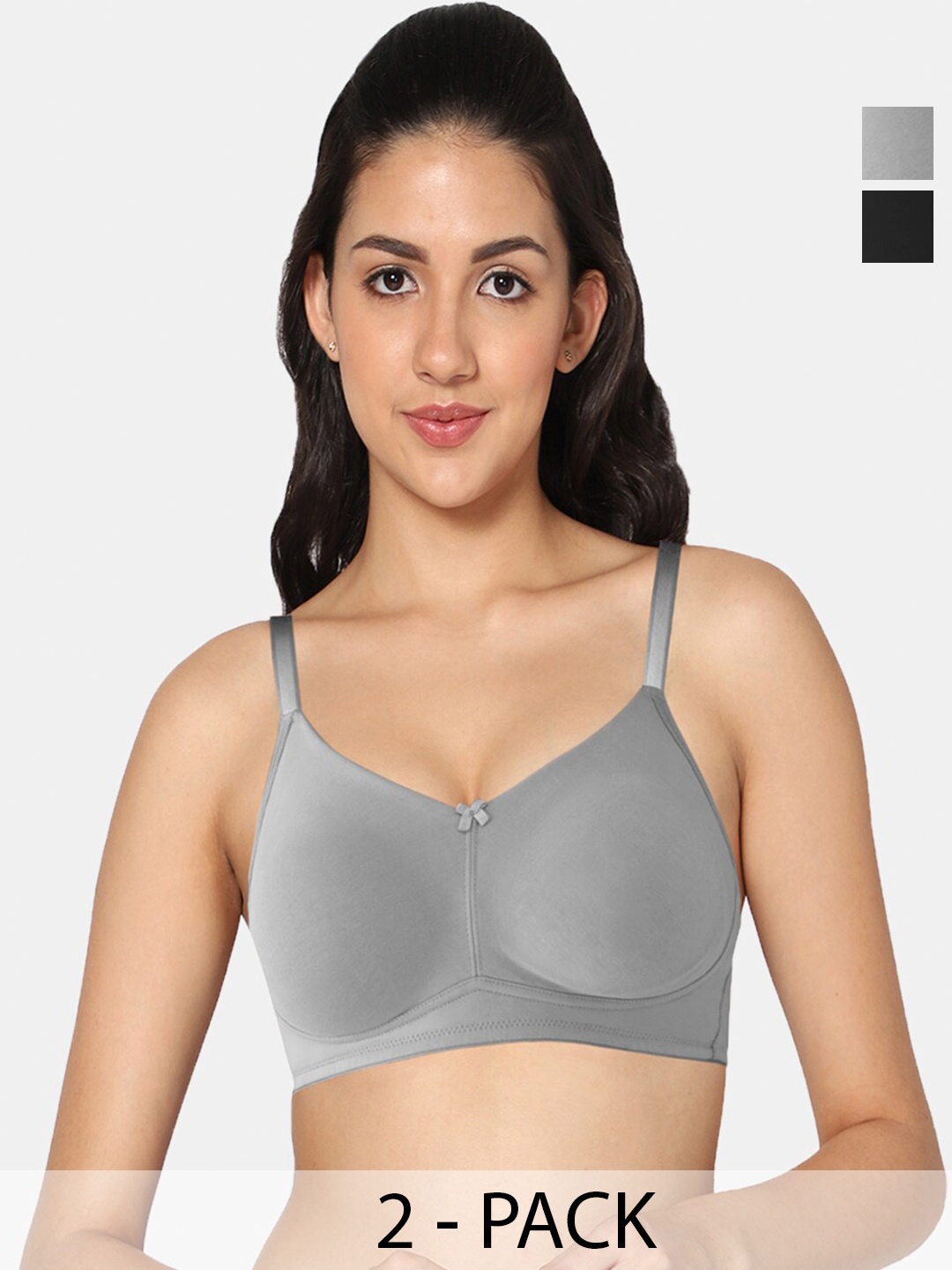 

In Care Pack Of 2 Full Coverage Heavily Padded Cotton T-shirt Bras With All Day Comfort, Black