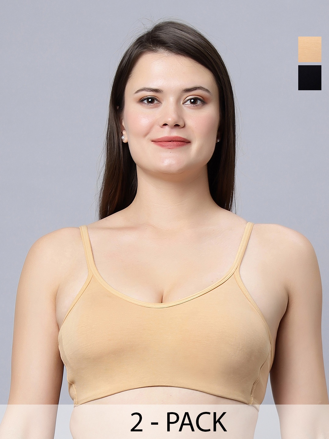 

In Care Pack Of 2 Full Coverage Heavily Padded Cotton Workout Bras With All Day Comfort, Cream