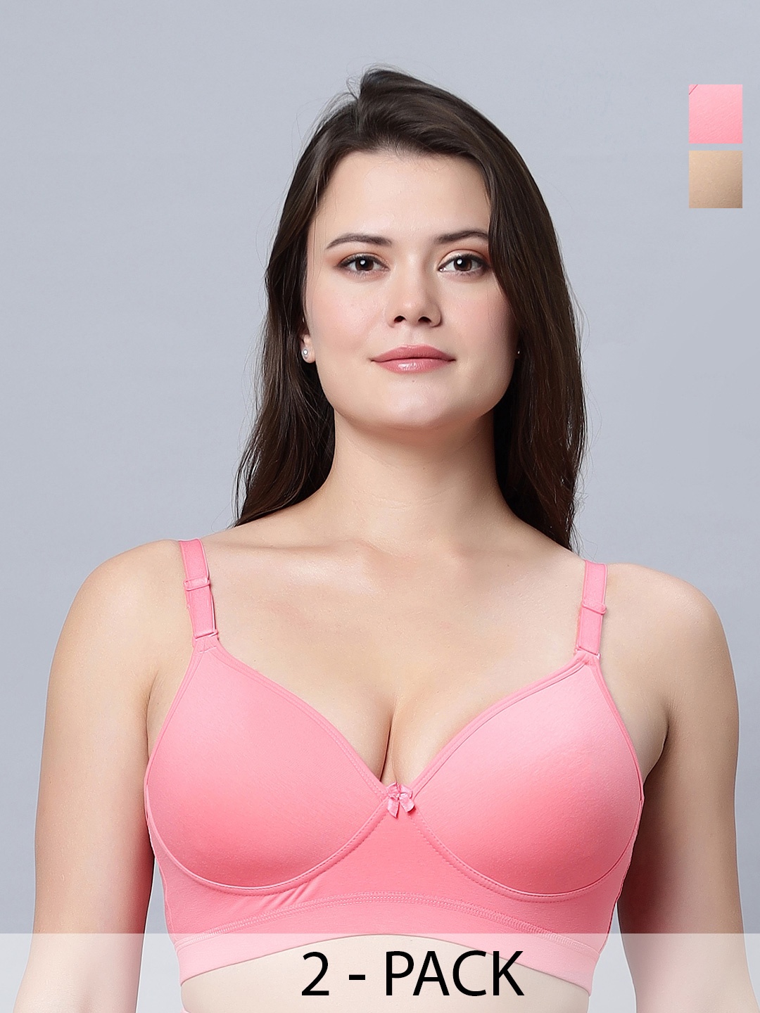 

In Care Pack Of 2 Full Coverage Heavily Padded Cotton Push-Up Bra With All Day Comfort, Brown