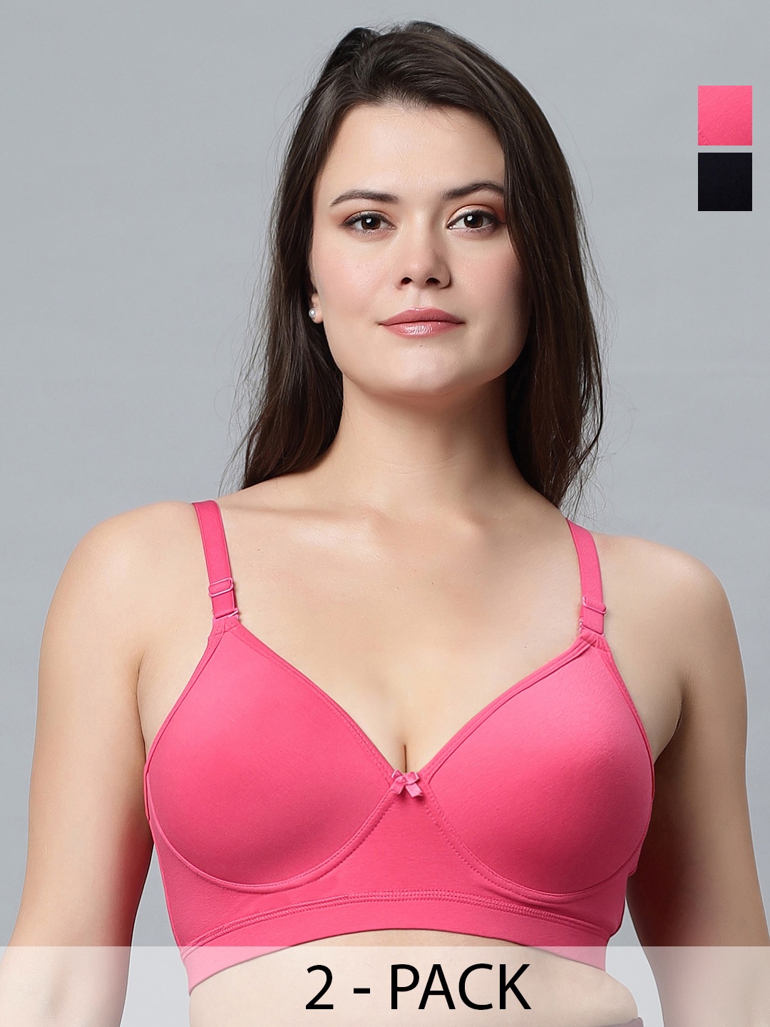 

In Care Pack Of 2 Full Coverage Heavily Padded Cotton Everyday Bras With All Day Comfort, Pink