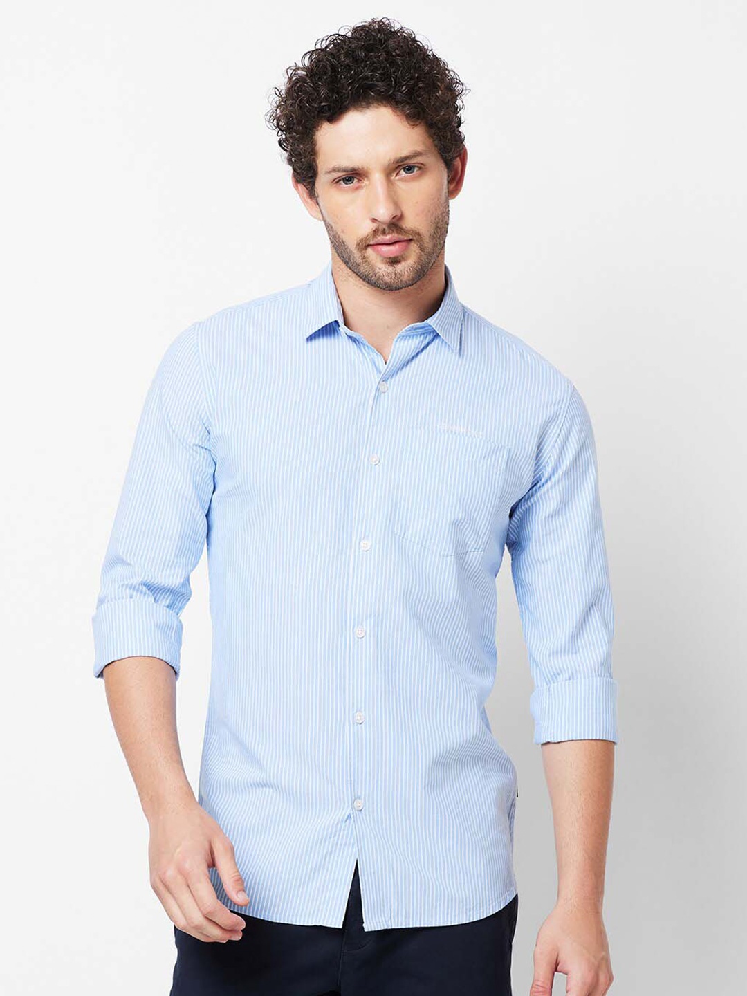 

Kenneth Cole Slim Fit Vertical Striped Cotton Lyocell Casual Shirt, Blue
