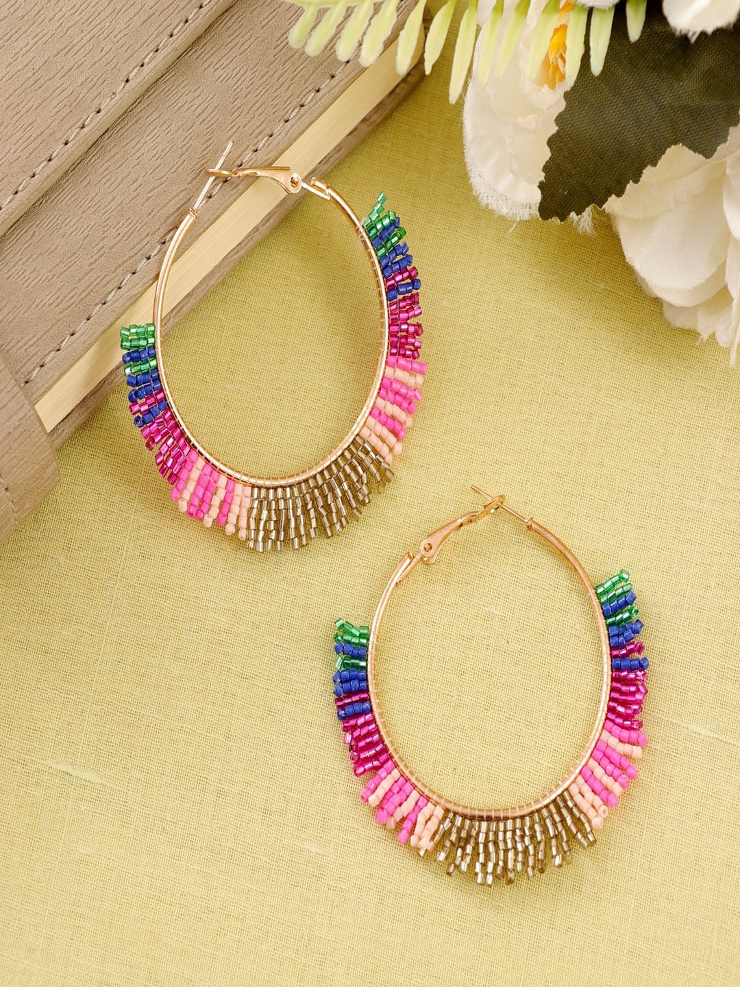 

UNIVERSITY TRENDZ Gold-Plated Beaded Hoop Earrings