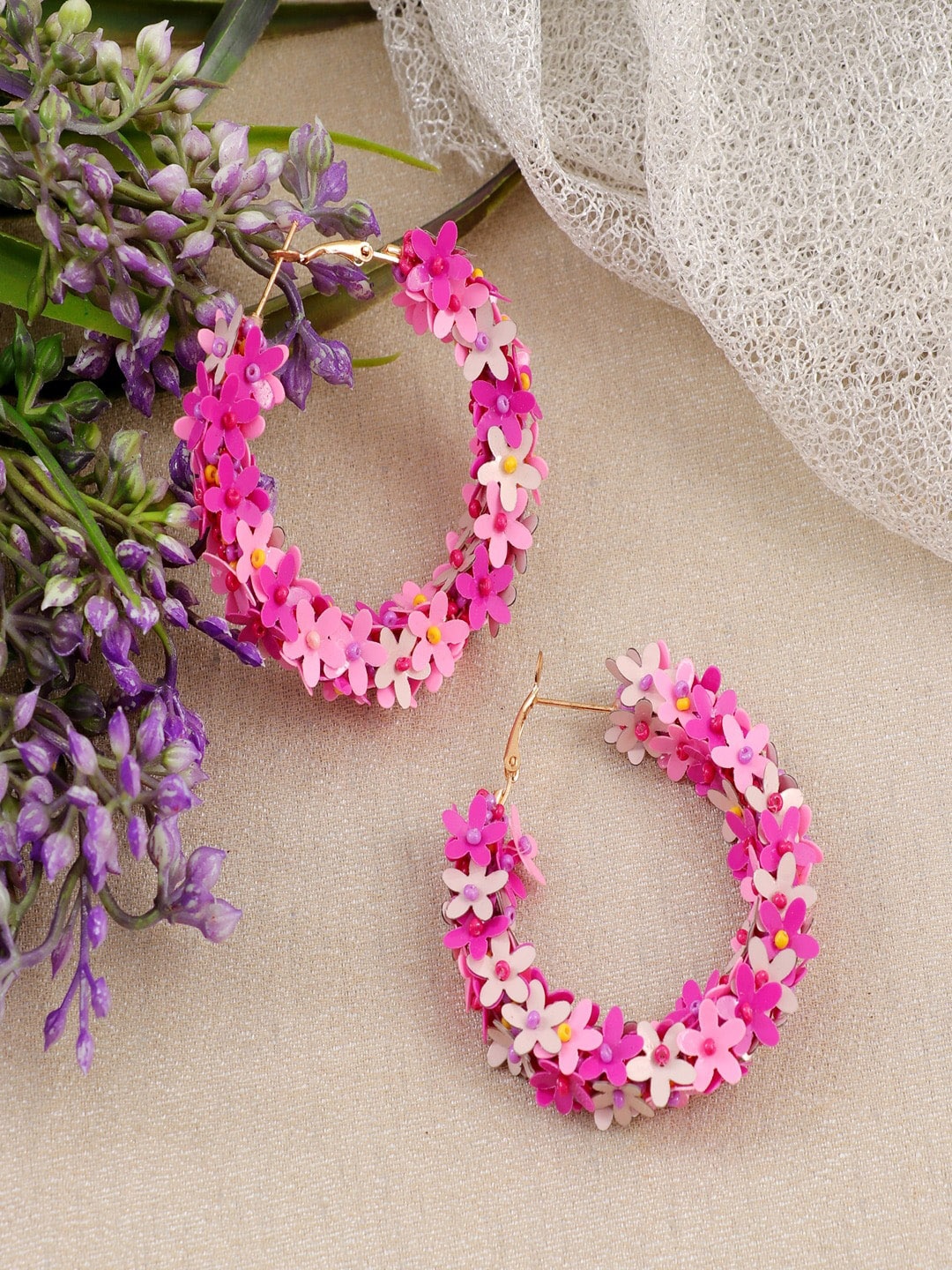 

UNIVERSITY TRENDZ Gold Plated Floral Hoop Earrings