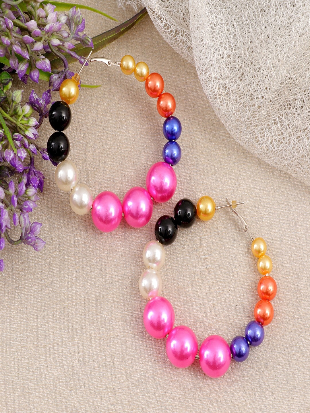 

UNIVERSITY TRENDZ Gold-Plated Beaded Hoop Earrings