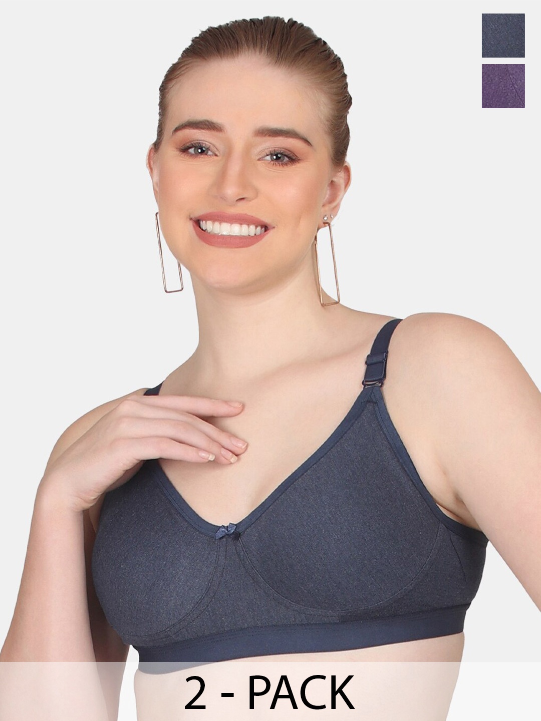 

POOJA RAGENEE Pack Of 2 All Day Comfort Cotton Bra Full Coverage, Purple