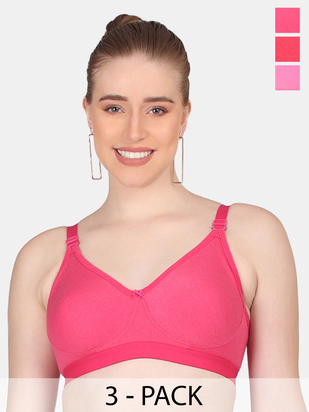

POOJA RAGENEE Pack Of 3 All Day Comfort Bra Full Coverage, Pink