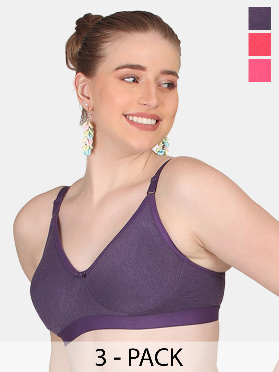 

POOJA RAGENEE Pack Of 3 All Day Comfort Cotton Bra Full Coverage, Purple