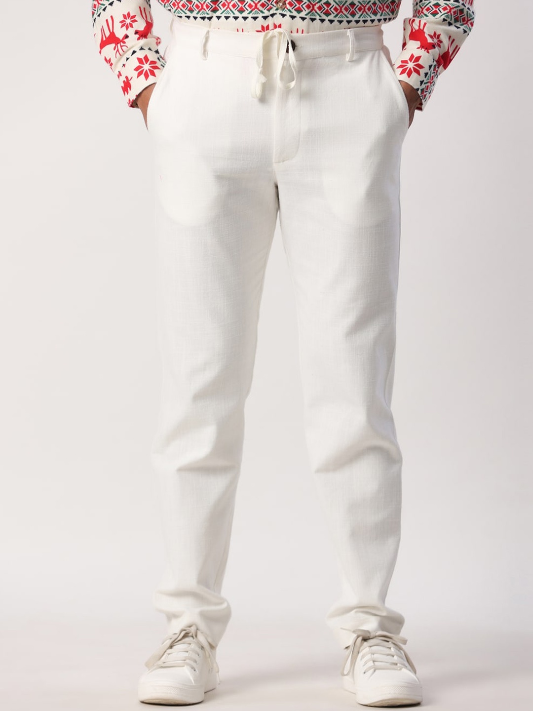 

Tistabene Men Smart Mid Rise Linen Chinos, White