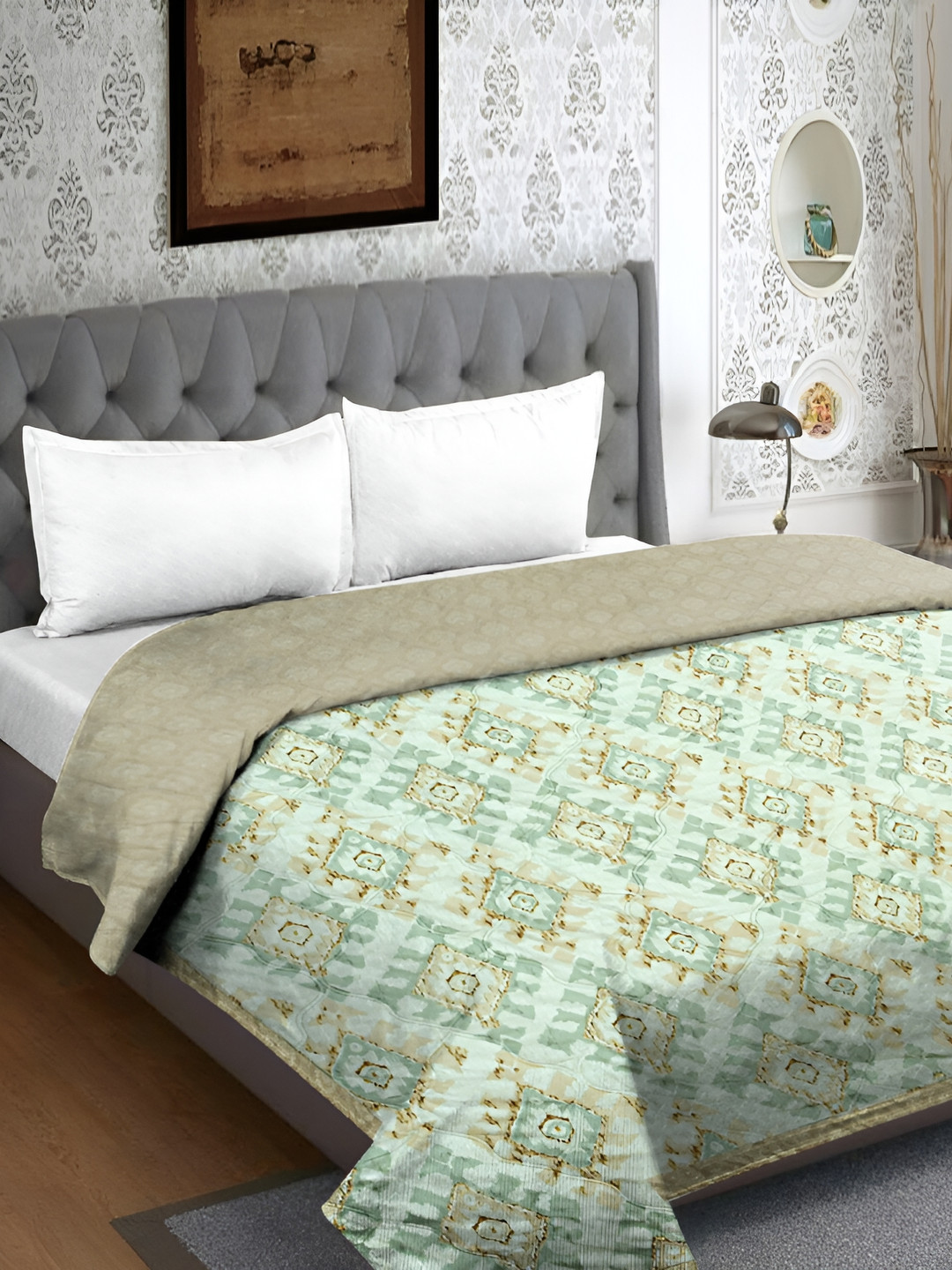 

RRC Beige & Sea green Floral Microfiber Mild Winter 150 GSM Double Bed Comforter