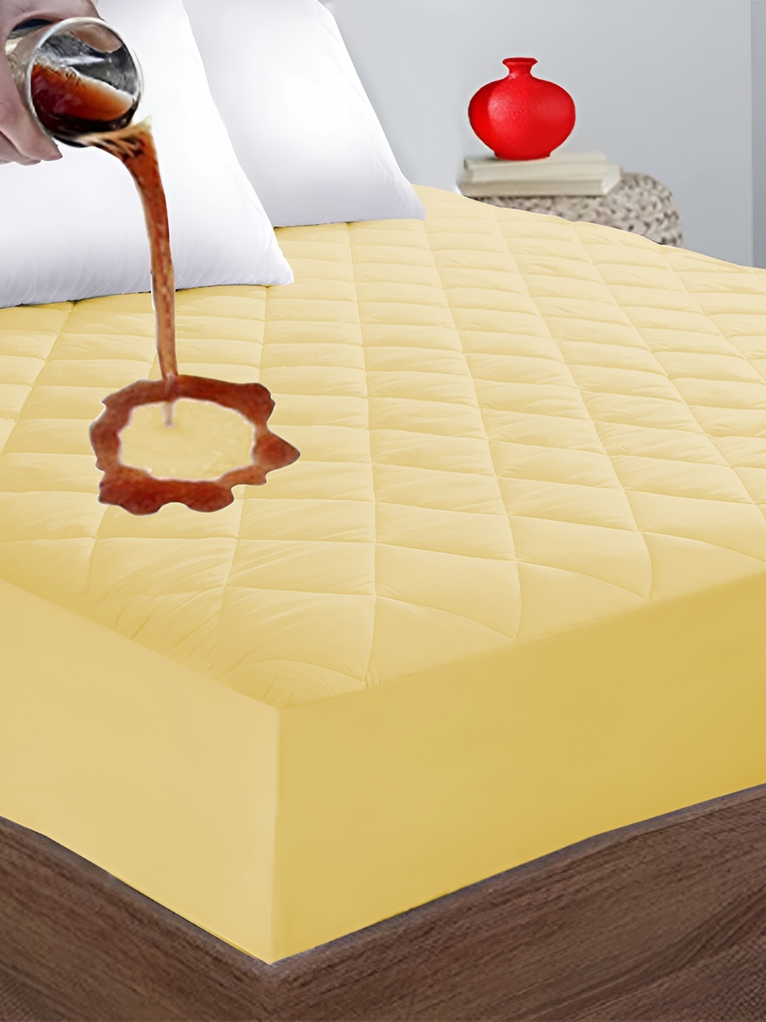 

LINENOVATION Beige Breathable Quilted Slip On Mattress Protector