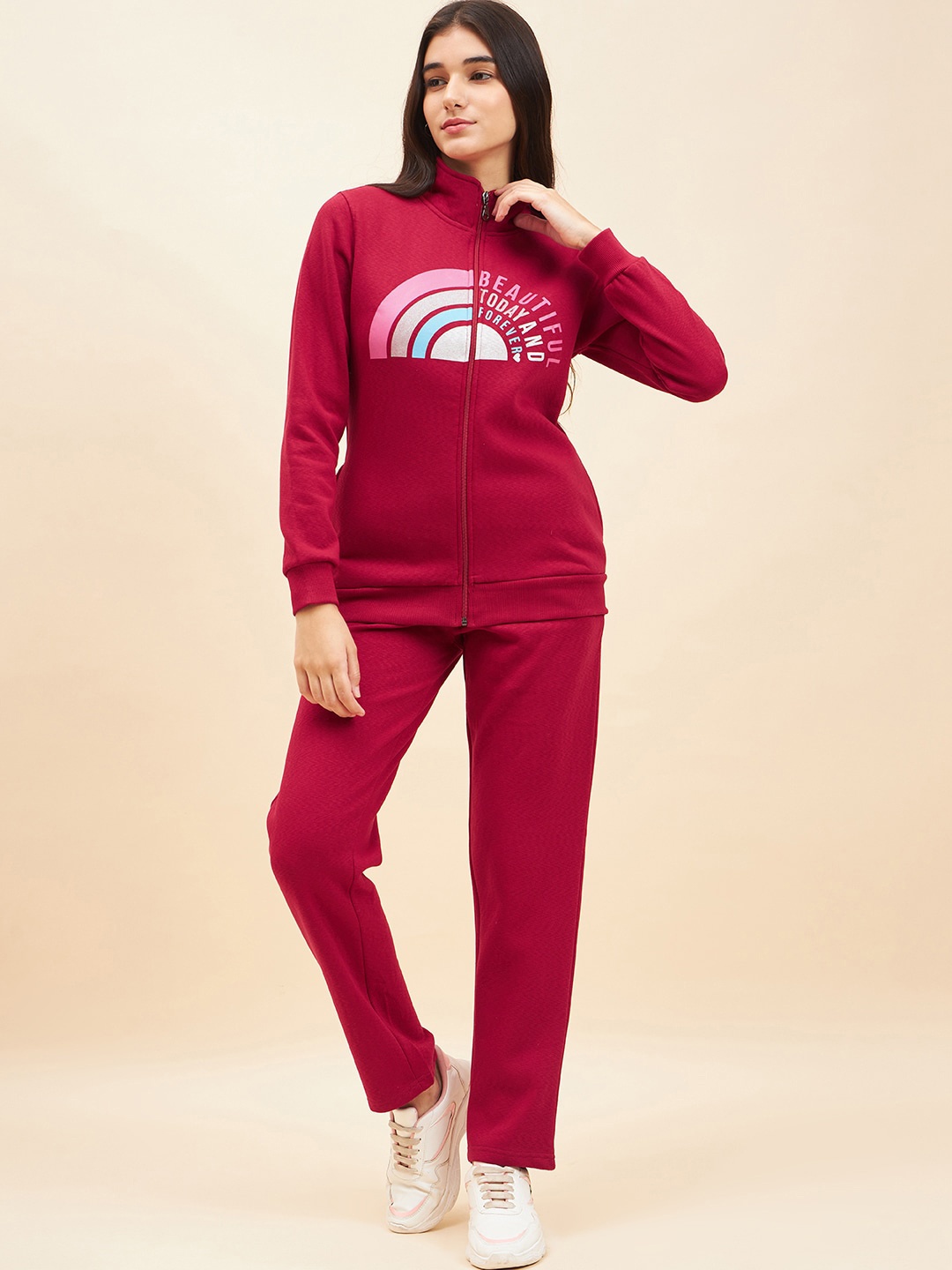 

ETC Maroon High Neck Fleece Sweatshirt With Trouser