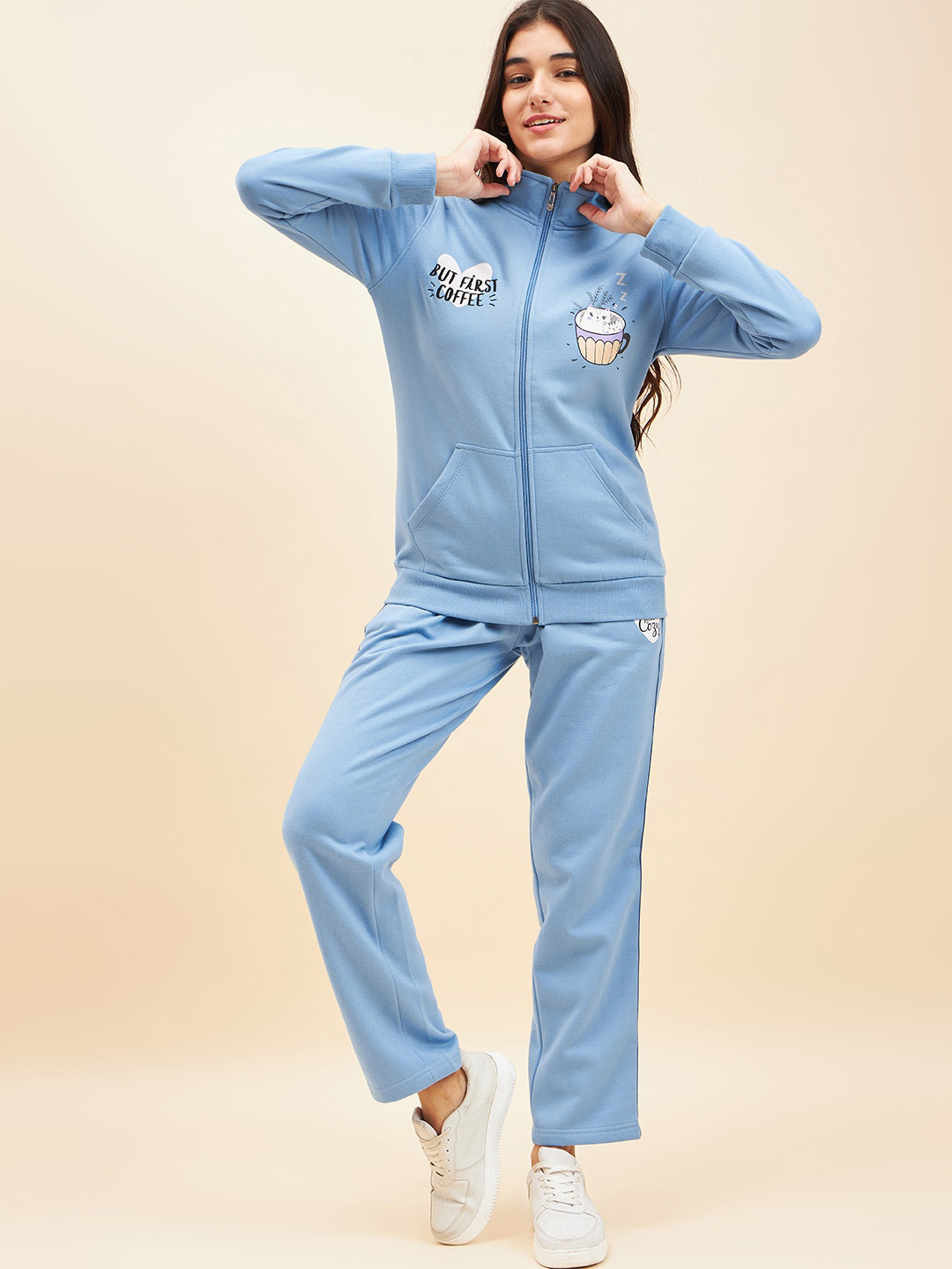 

ETC Blue Printed High Neck Fleece Sweatshirt With Trouser