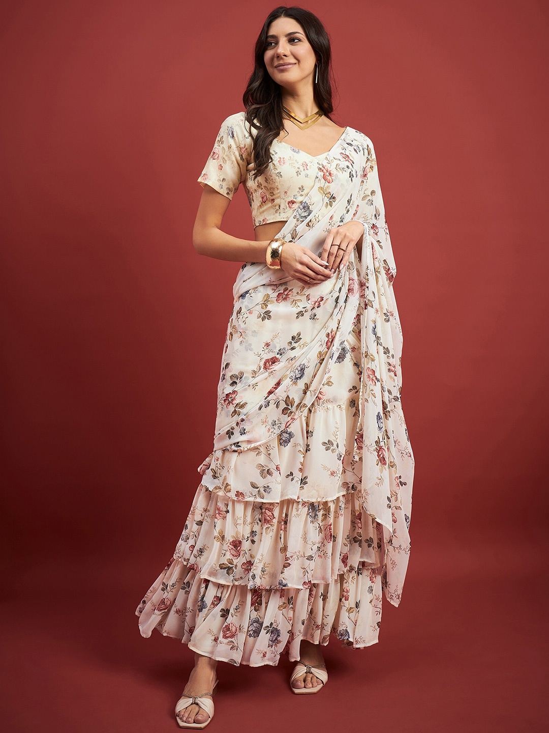 

all about you Floral Printed Saree, Off white
