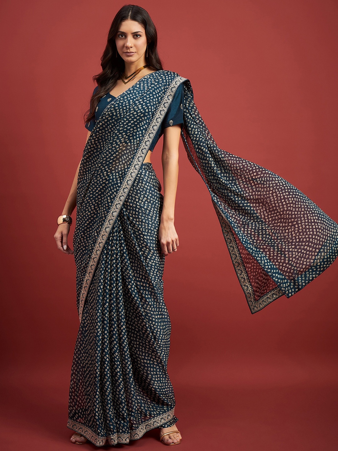 

all about you Bandhani Printed Saree, Blue