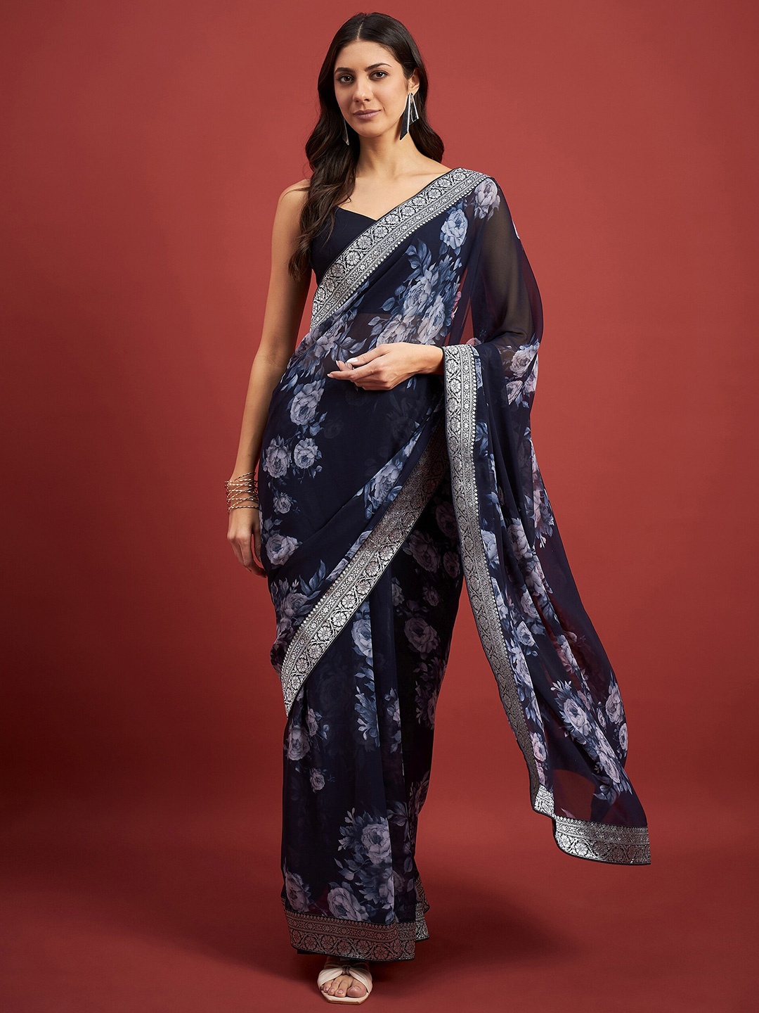 

all about you Floral Pure Georgette Designer Saree, Blue