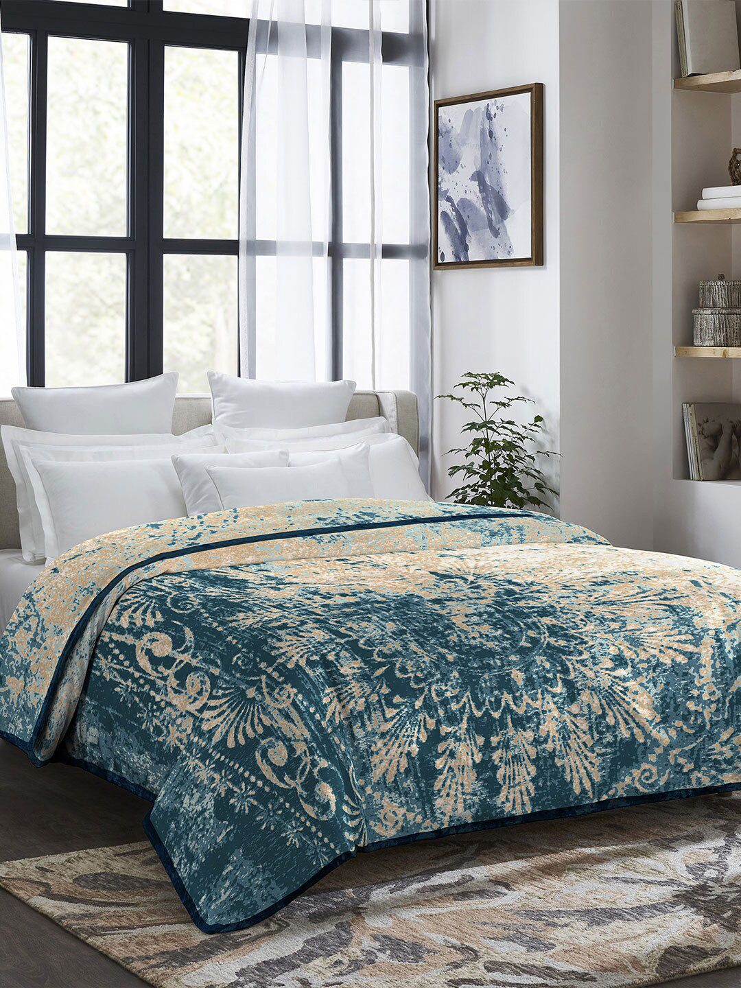 

MYTRIDENT Indulgence Blue & Cream Microfiber 1000 GSM Double Bed Blanket