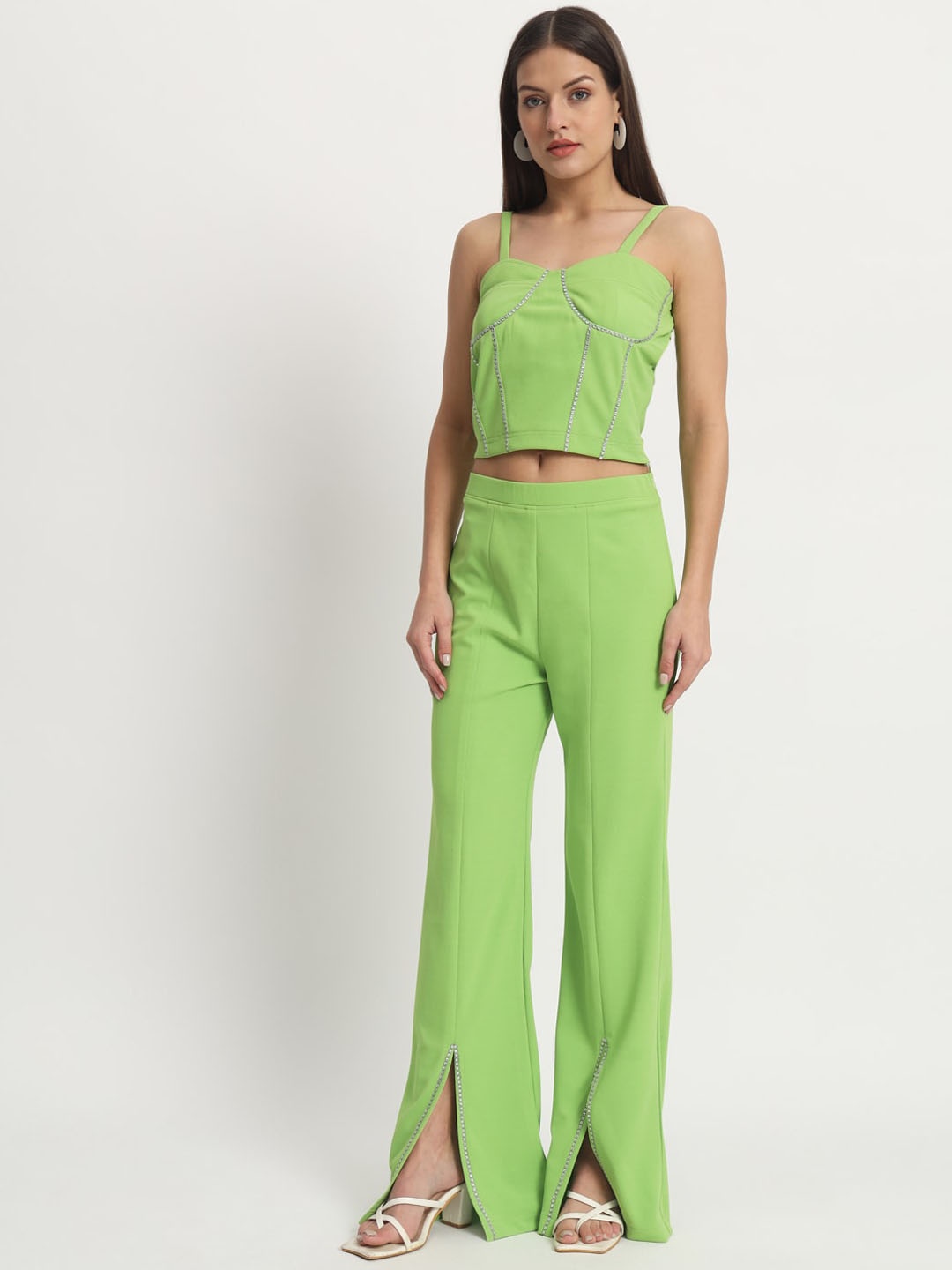 

ISAM Shoulder Straps Crop Top With Trouser, Fluorescent green