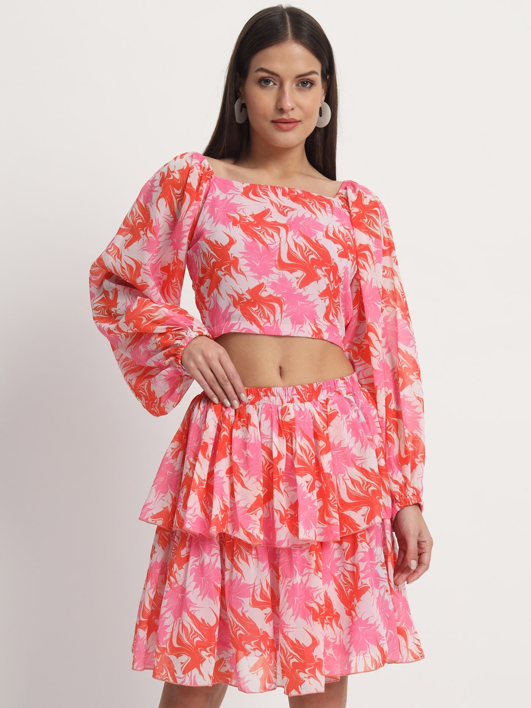 

ISAM Floral Printed Top & Skirt Co-Ord Set, Pink