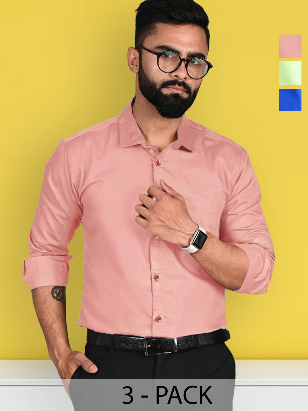 

7Threads Pack Of 3 Standard Spread Collar Long Sleeves Formal Shirt, Pink
