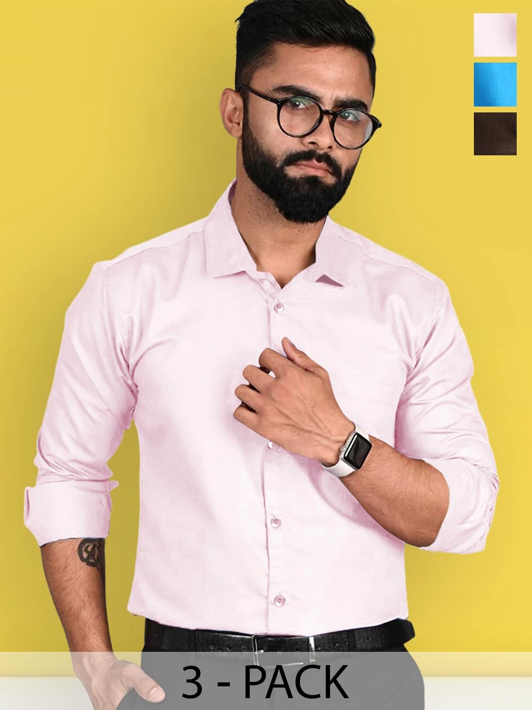 

7Threads Pack Of 3 Standard Spread Collar Long Sleeves Formal Shirt, Pink