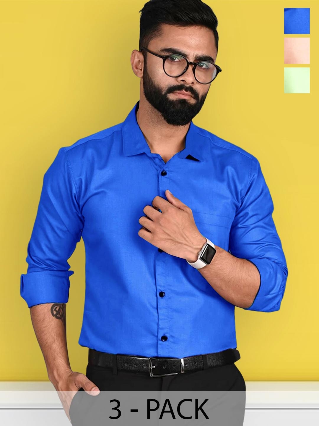 

7Threads Pack Of 3 Standard Spread Collar Long Sleeves Formal Shirt, Blue