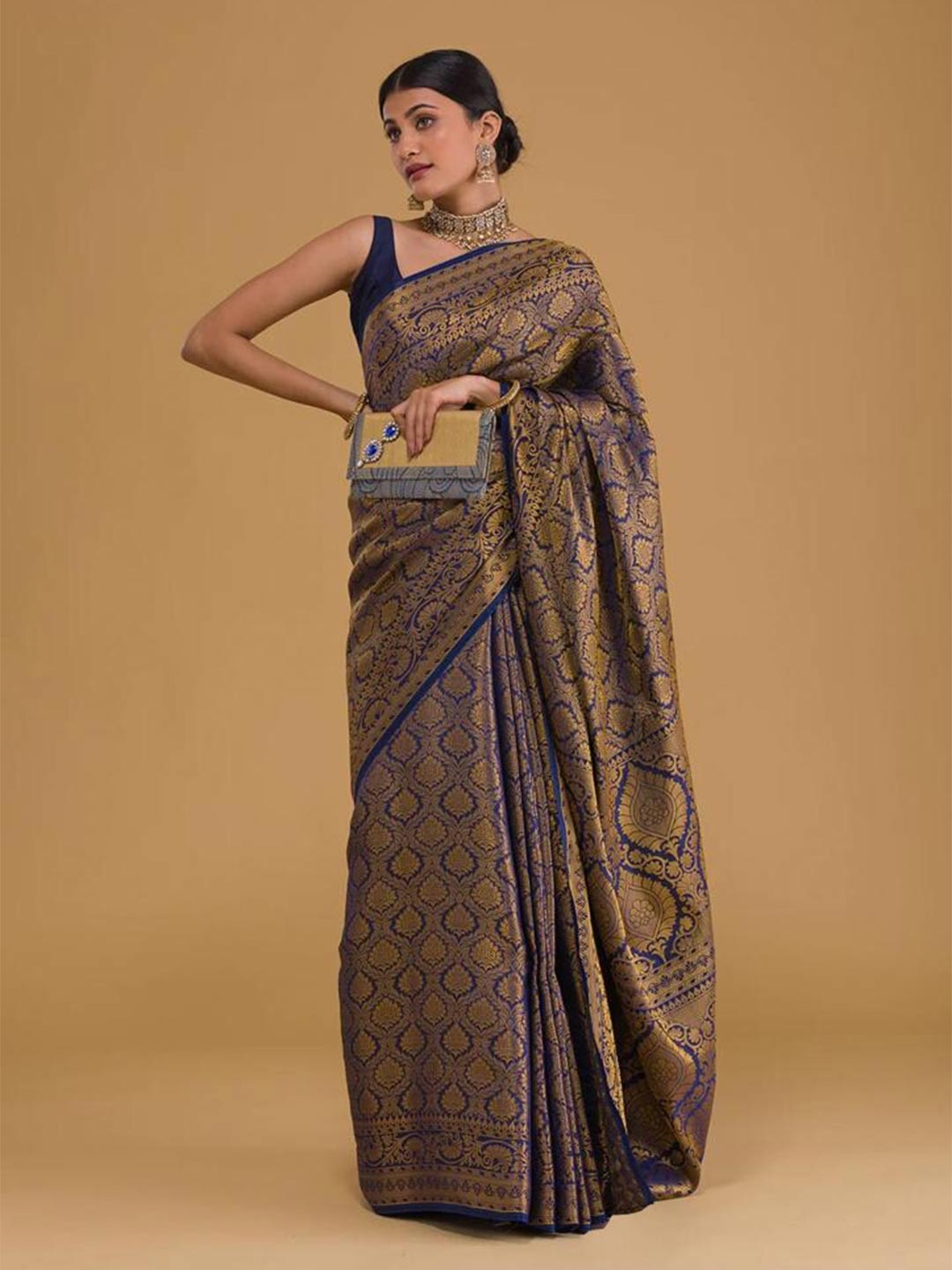 

DIVASTRI Ethnic Motifs Woven Design Zari Pure Silk Kanjeevaram Saree, Blue