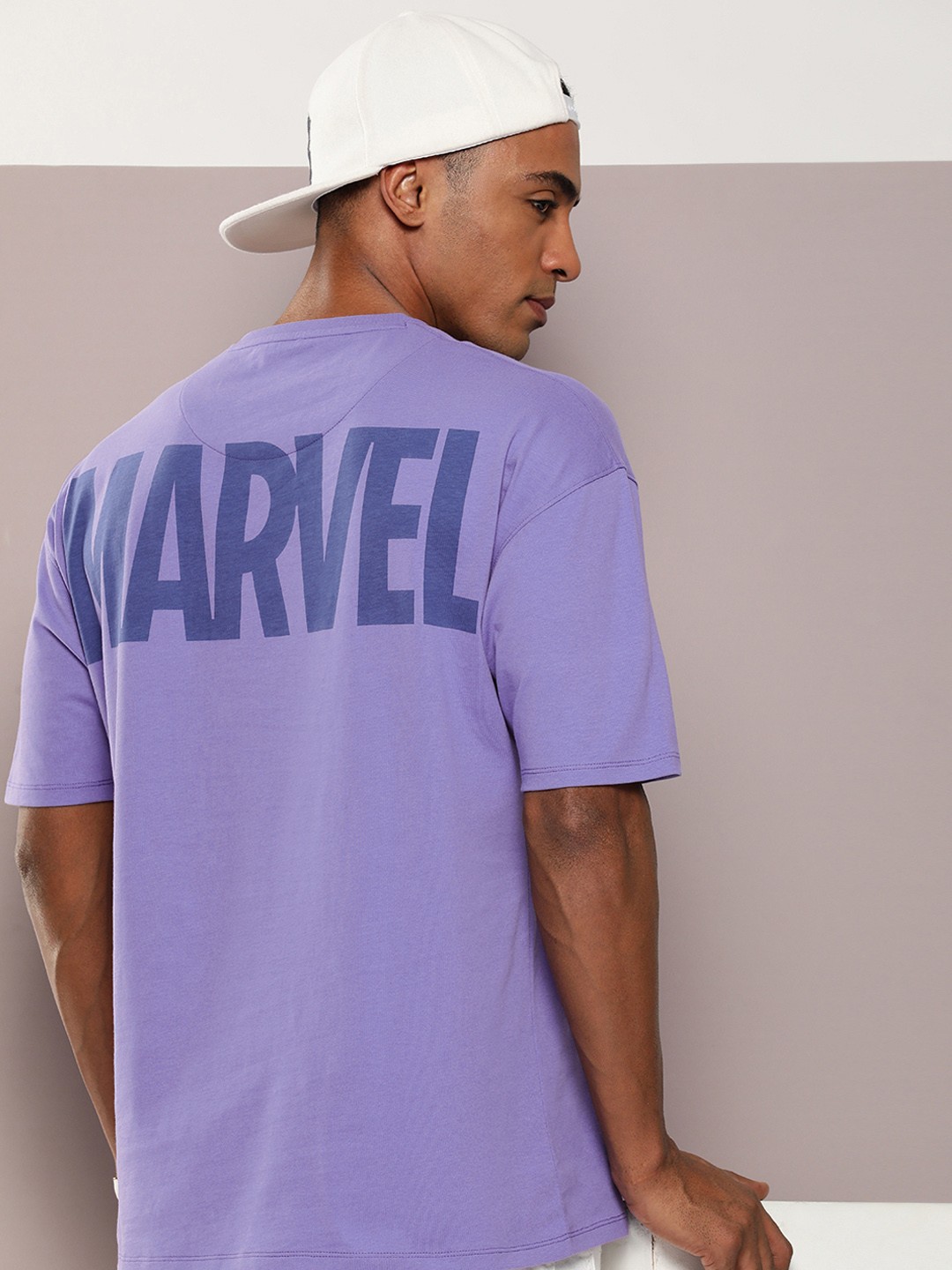

Kook N Keech Men Marvel Oversized Drop-Shoulder Sleeves Pure Cotton T-shirt, Purple