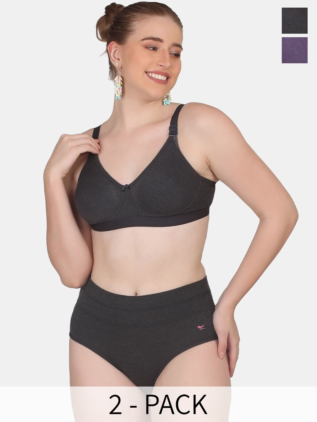 

POOJA RAGENEE Pack Of 2 Mid-Rise Cotton Briefs Lingerie Set, Purple