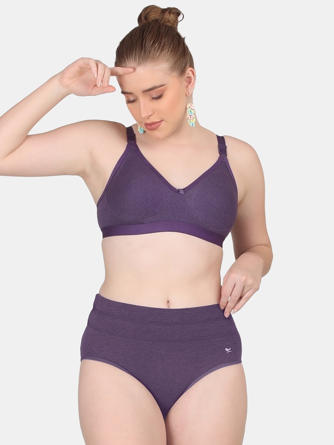 

POOJA RAGENEE Cotton Mid-Rise Lingerie Set, Purple