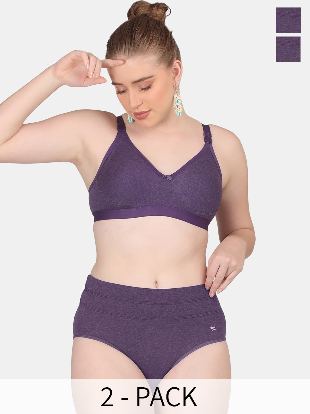 

POOJA RAGENEE Pack Of 2 Non Padded Free Wired Cotton Lingerie Set, Purple