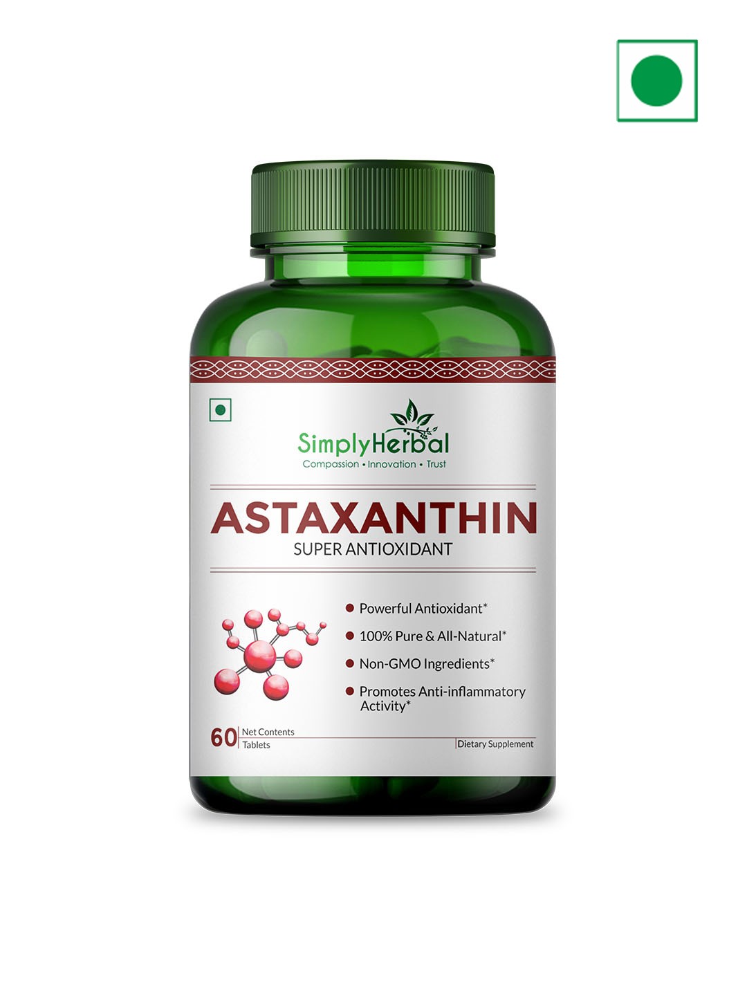 

Simply Herbal Astaxanthin Super Antioxidant Tablets - 60 Tablets, Green