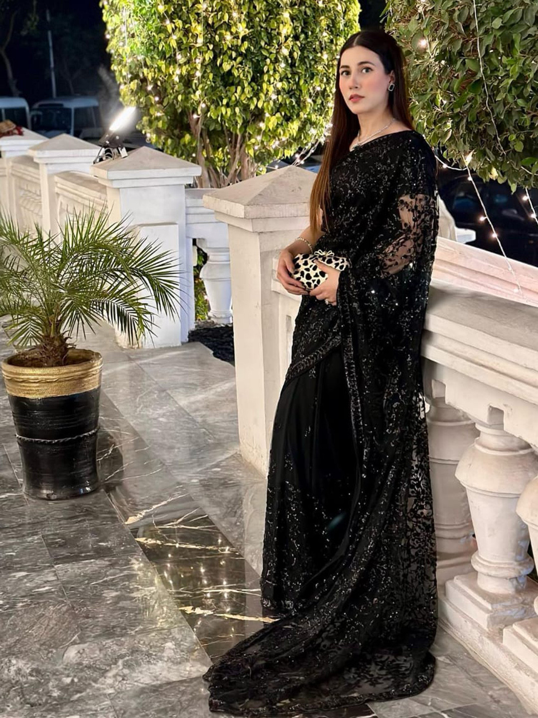 

Ekasya Floral Embellished Sequinned Saree, Black