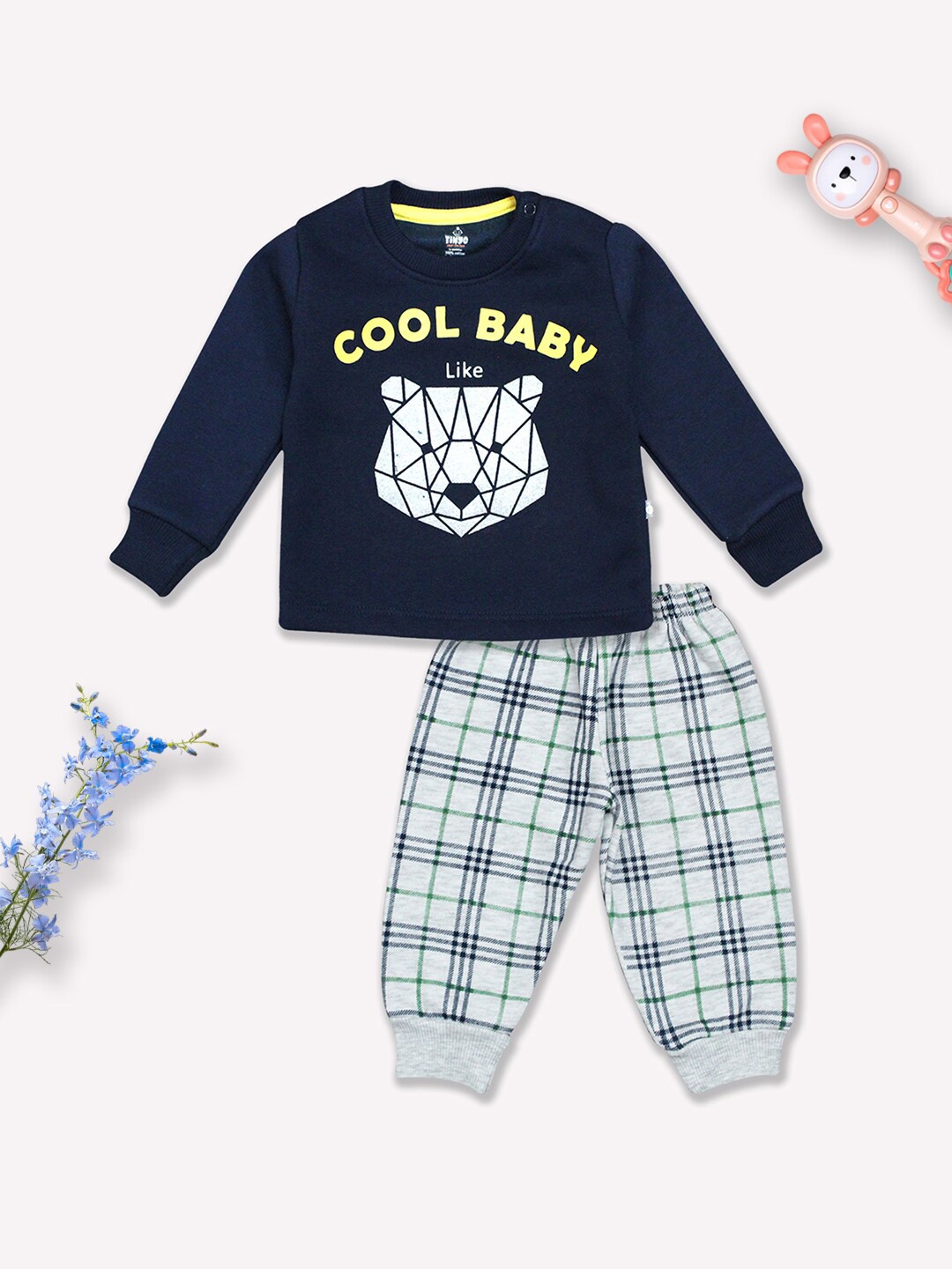 

Moms Love Infants Boys Printed Pure Cotton T-shirt With Trousers, Blue