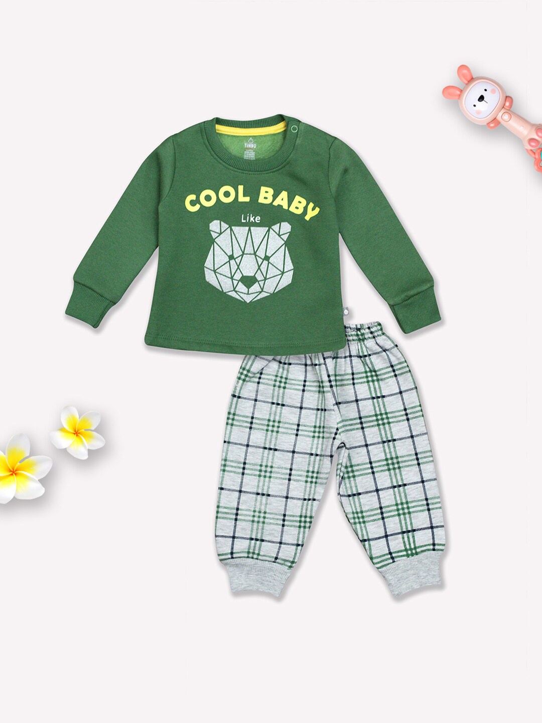 

Moms Love Infants Boys Printed T-shirt With Trousers, Green