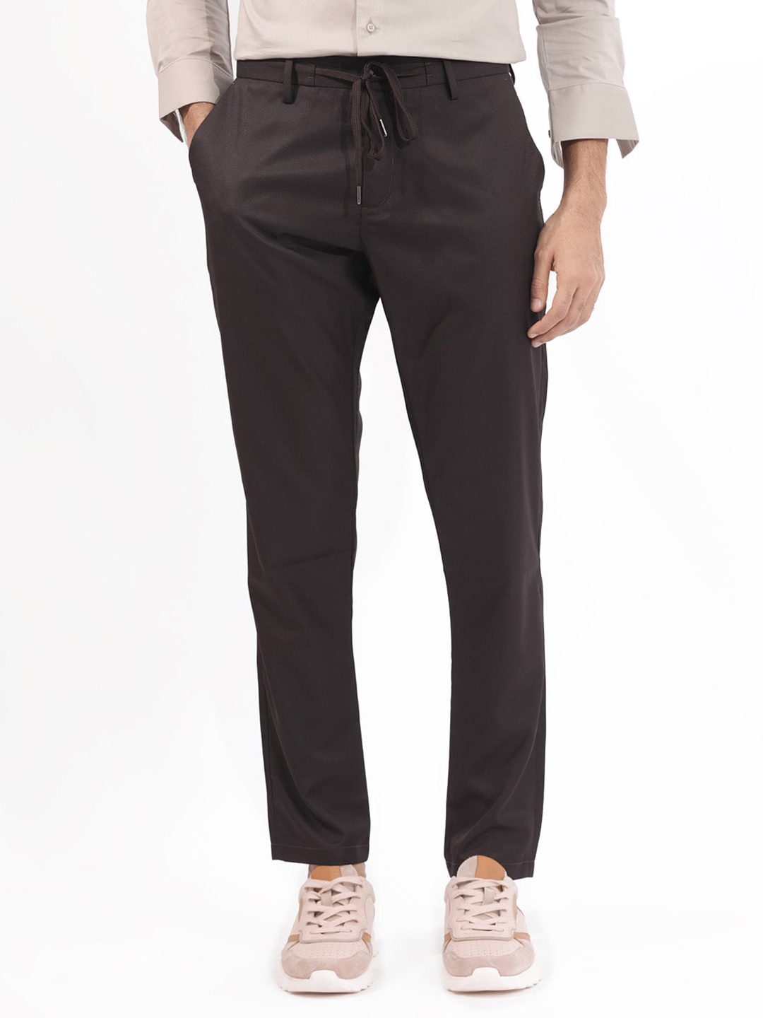 

RARE RABBIT Men Nimb Drawstring Regular Fit Mid Rise Trouser, Maroon
