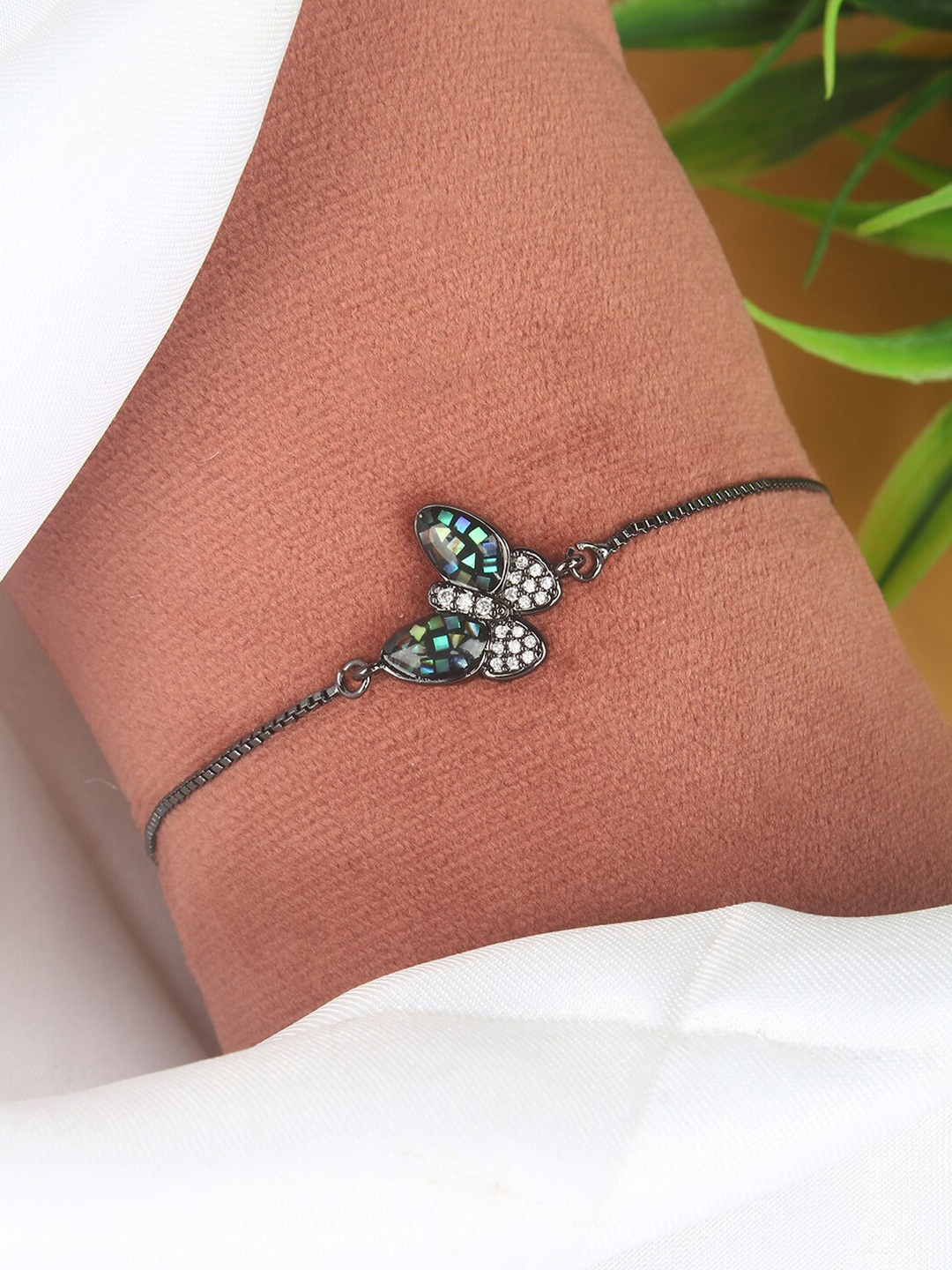 

Stylecast X KPOP Brass-Plated Cubic Zirconia Studded Charm Bracelet, Black