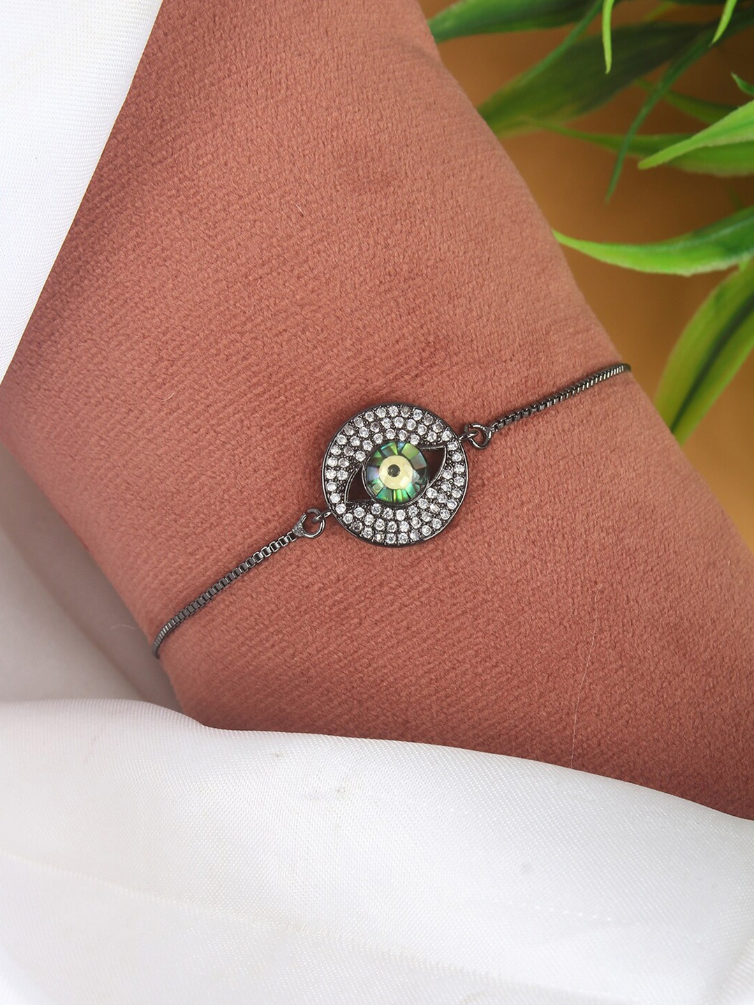 

Stylecast X KPOP Black & Green Brass-Plated Cubic Zirconia-Studded Charm Bracelet